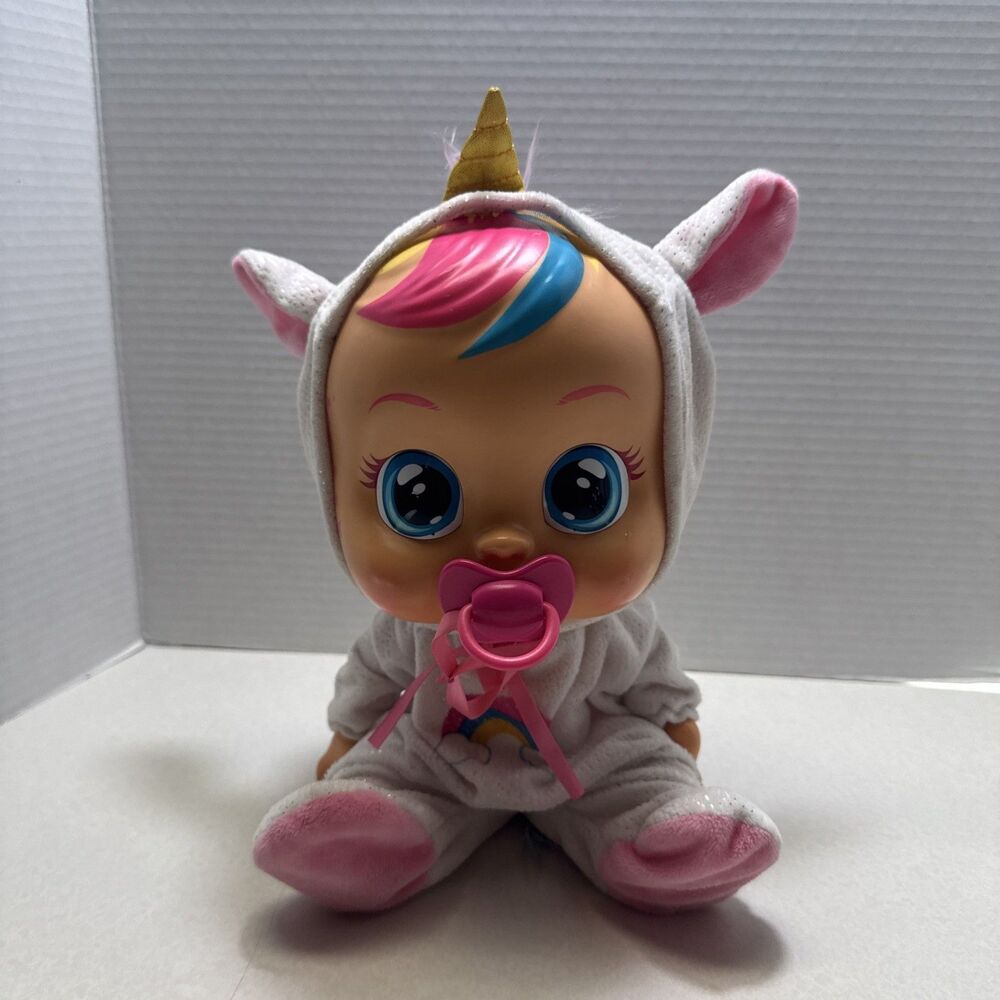 Cry Babies Dreamy Unicorn Doll Interactive Baby Crying Sounds Pink Outfit -Works